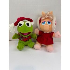 Vintage 1987 Muppet Babies Kermit & Miss Piggy Christmas Plush Set Jim Henson